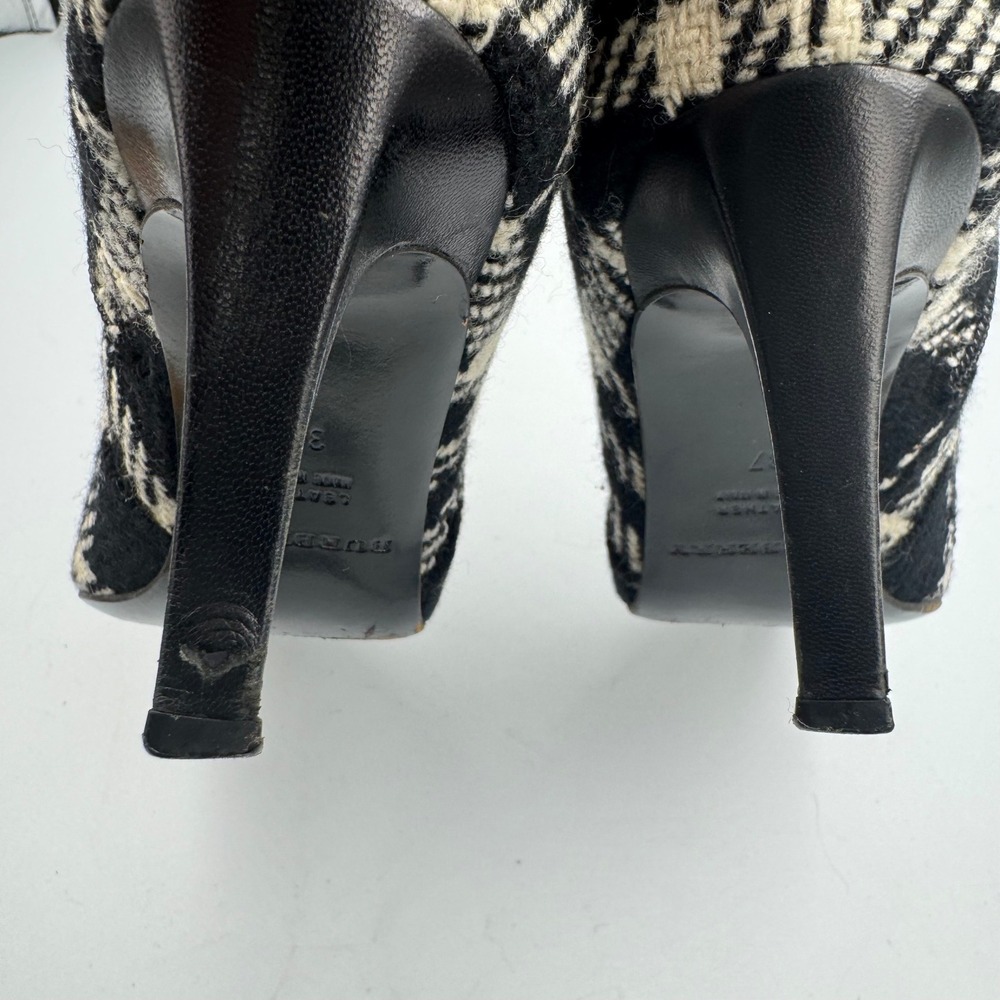 Burberry Boots 37 Black Plaid Wool Pointed Toe Stiletto Knee High Houndstooth - Picture 10 of 11